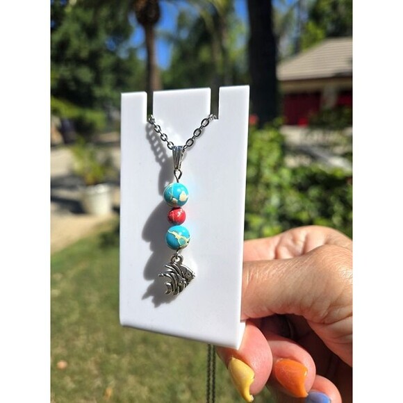 Enchanted Fish Waters Jasper Gemstone Pendant - Picture 3 of 5